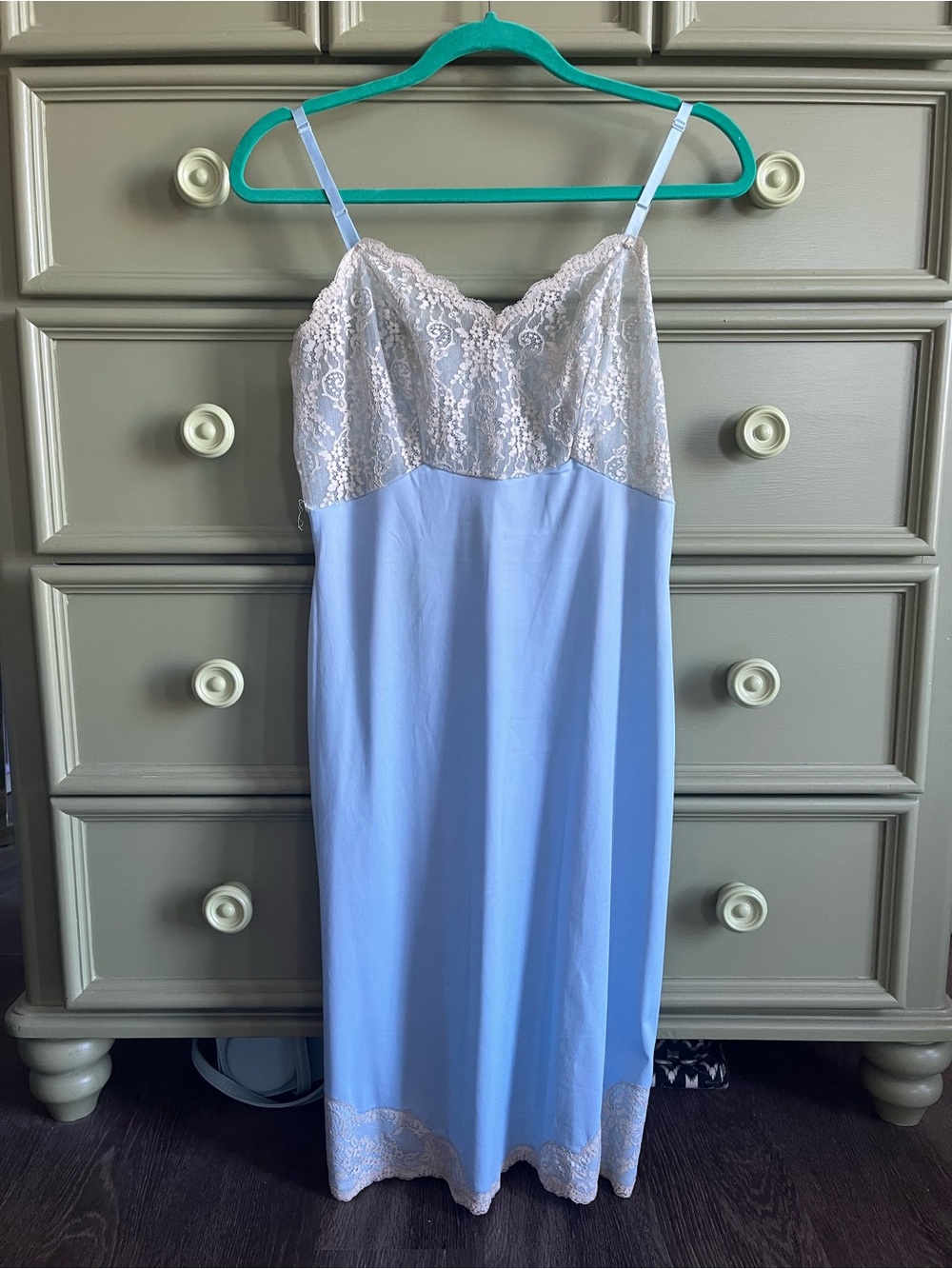 Light Blue Lace-Trim Slip with Ivory Accents